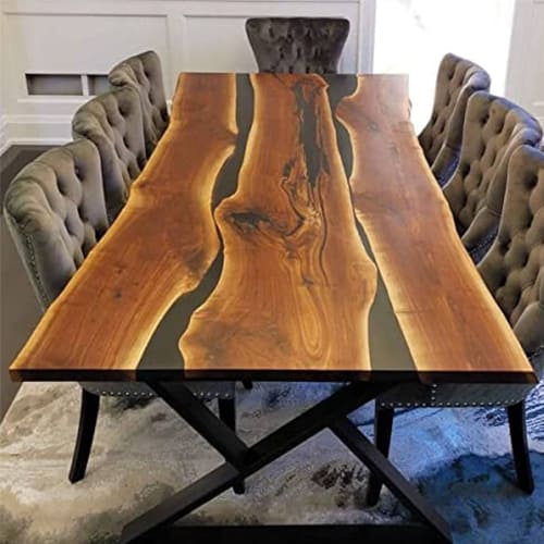 Black Epoxy Table Top With Wooden Handmade Furniture