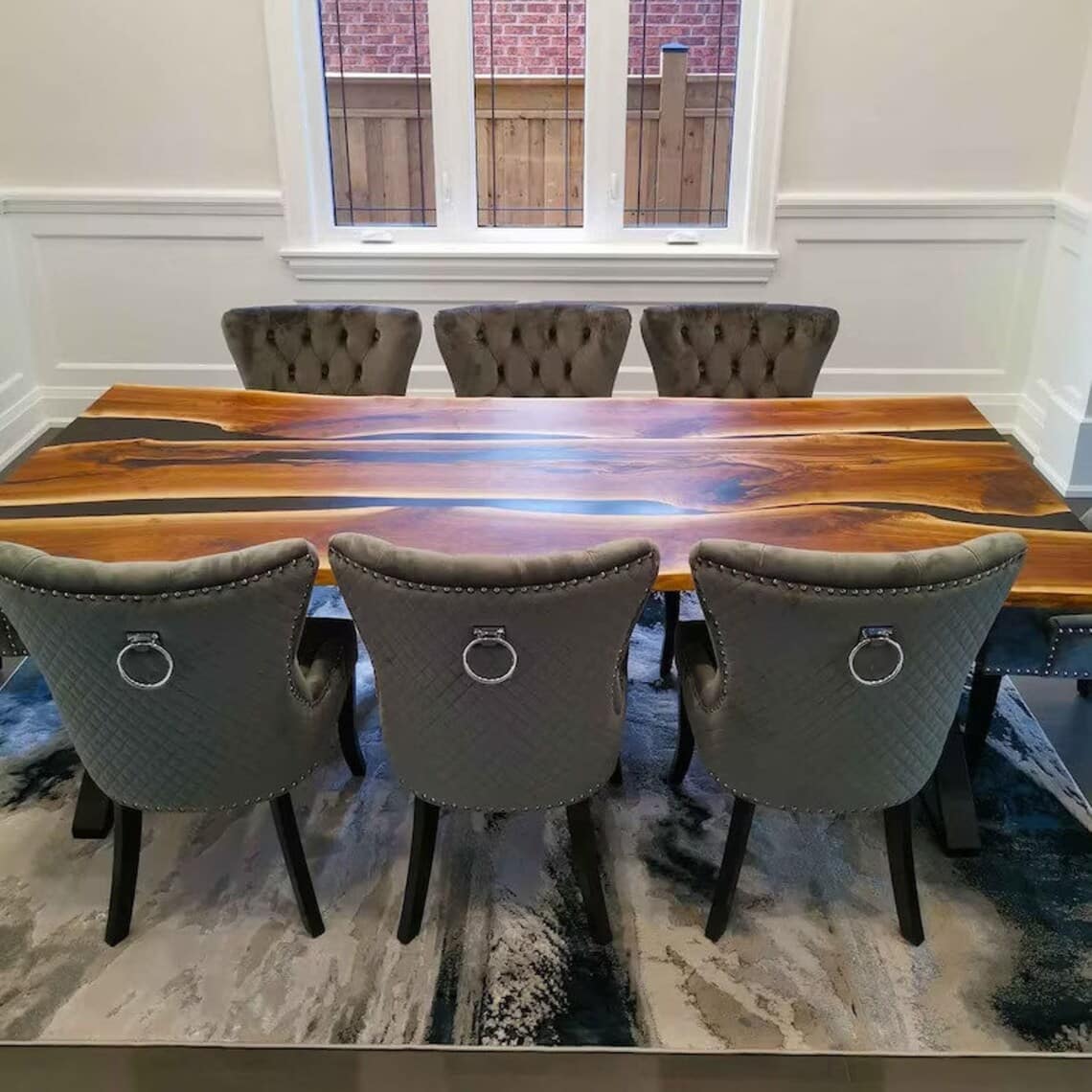 Black Epoxy Resin Dining Table Handmade Furniture Mid Century